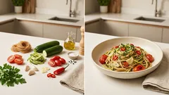 Knoblauch-Spaghetti mit Zucchini & Tomaten – mediterran, schnell in der Pfanne
