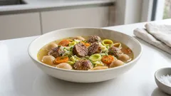 Ofen-Nudelsuppe mit Hackbällchen: herzhaft, sättigend und fast ohne Herdarbeit