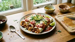 Vegetarische Enchiladas aus dem Ofen – mit Reis, Bohnen und goldbraunem Mozzarella