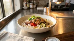 Tom Kha Gai mit Reisnudeln: cremige Thai-Suppe, die wie im Restaurant schmeckt