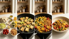 Cremige Gemüse-Tofu-Pfanne mit Kichererbsen – in 20 Minuten aus der Pfanne