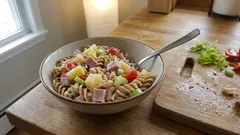 Cremiger Nudelsalat mit Schinken und Ananas – der Klassiker fürs Grillbuffet