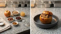 Veganer Bratapfel aus dem Ofen: saftig gefüllt mit Haselnüssen, Rosinen und Zimt