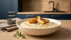 Protein-Milchreis mit Vanille & Pfirsichen – cremig dank Quark