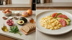 Cremiges Hüttenkäse-Rührei mit Grapefruit-Avocado-Salat – frisch & sättigend